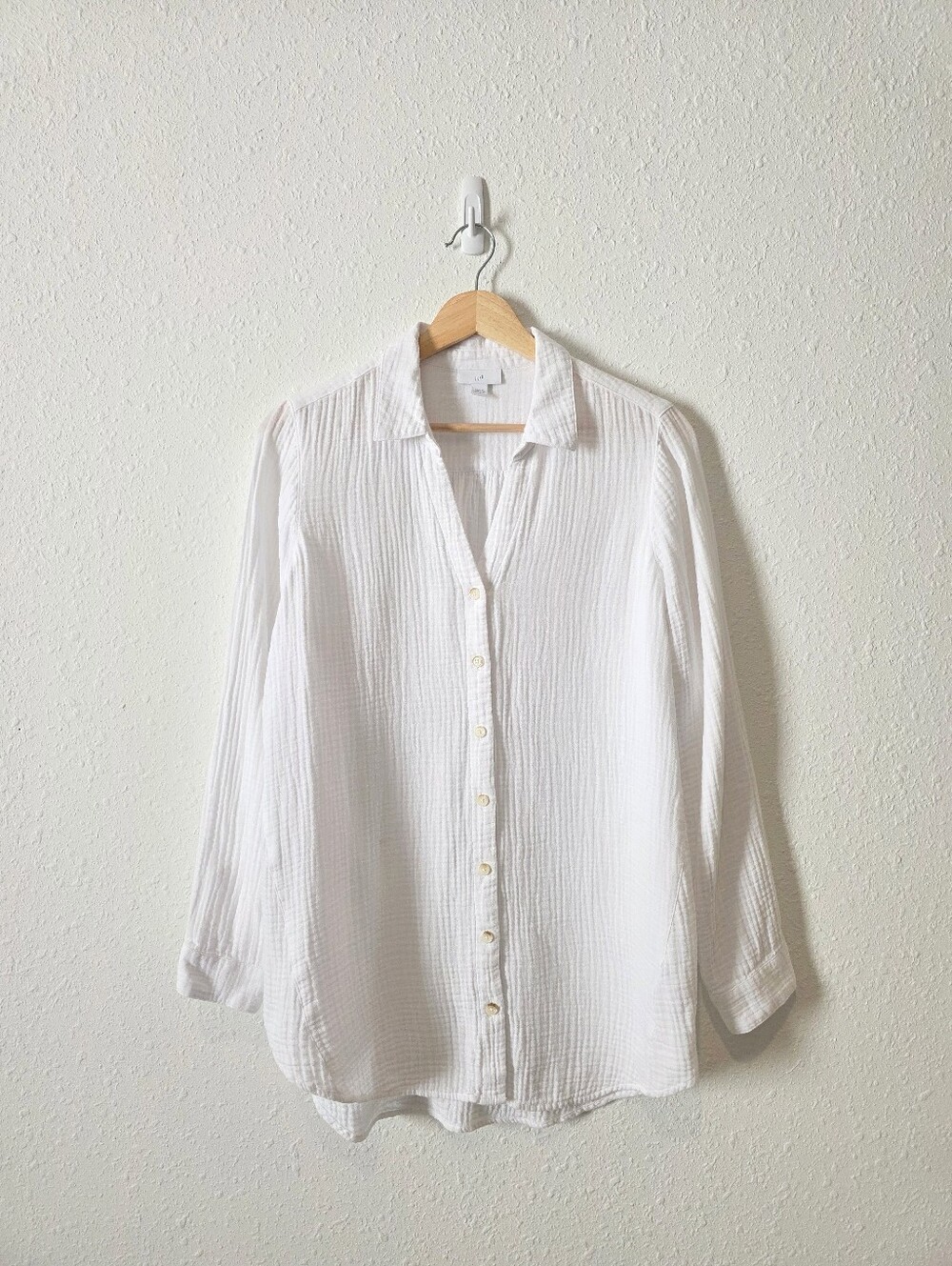 White Cotton Gauze Oversized Button Up Top M